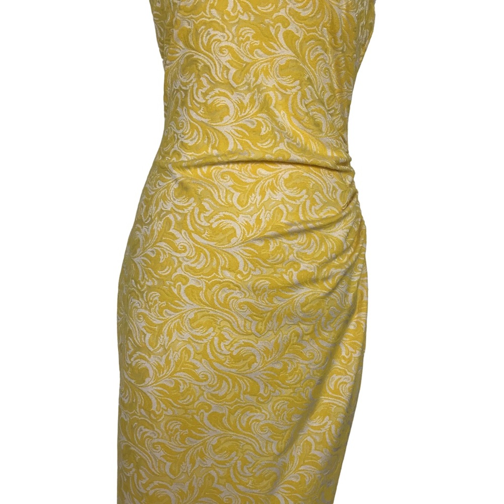 Yellow And White Cache Size 2 Fitted Midi Dress W… - image 2